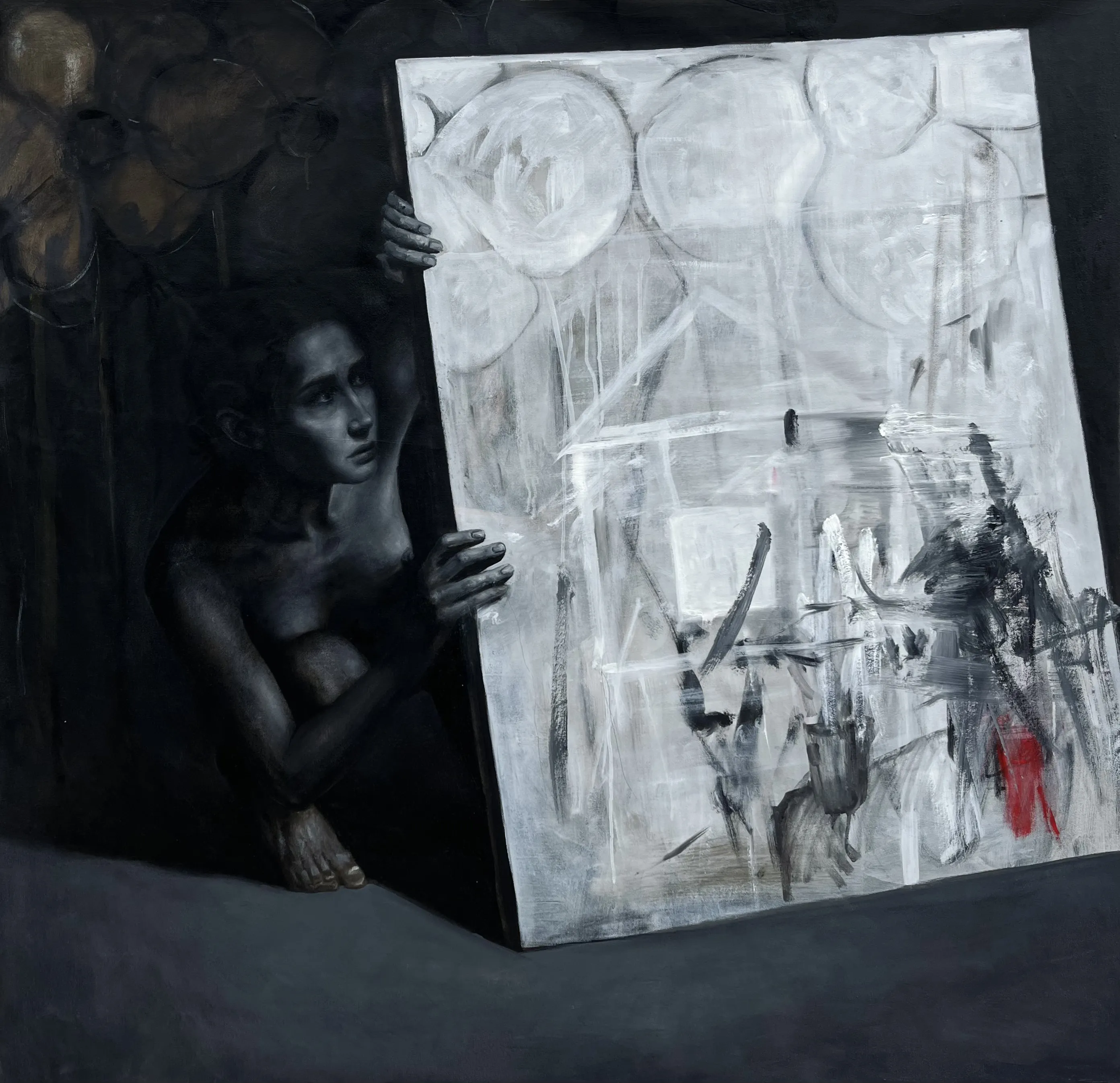Image of "Hid" by Elzhana Popova, size: 51x55 inch, made of oil on canvas, Painting medium, from New York, priced at $4000 Photo 1 of 3.